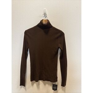 Mio Marino Women Large Brown Ribbed Knit Turtleneck Pullover Sweater NWT